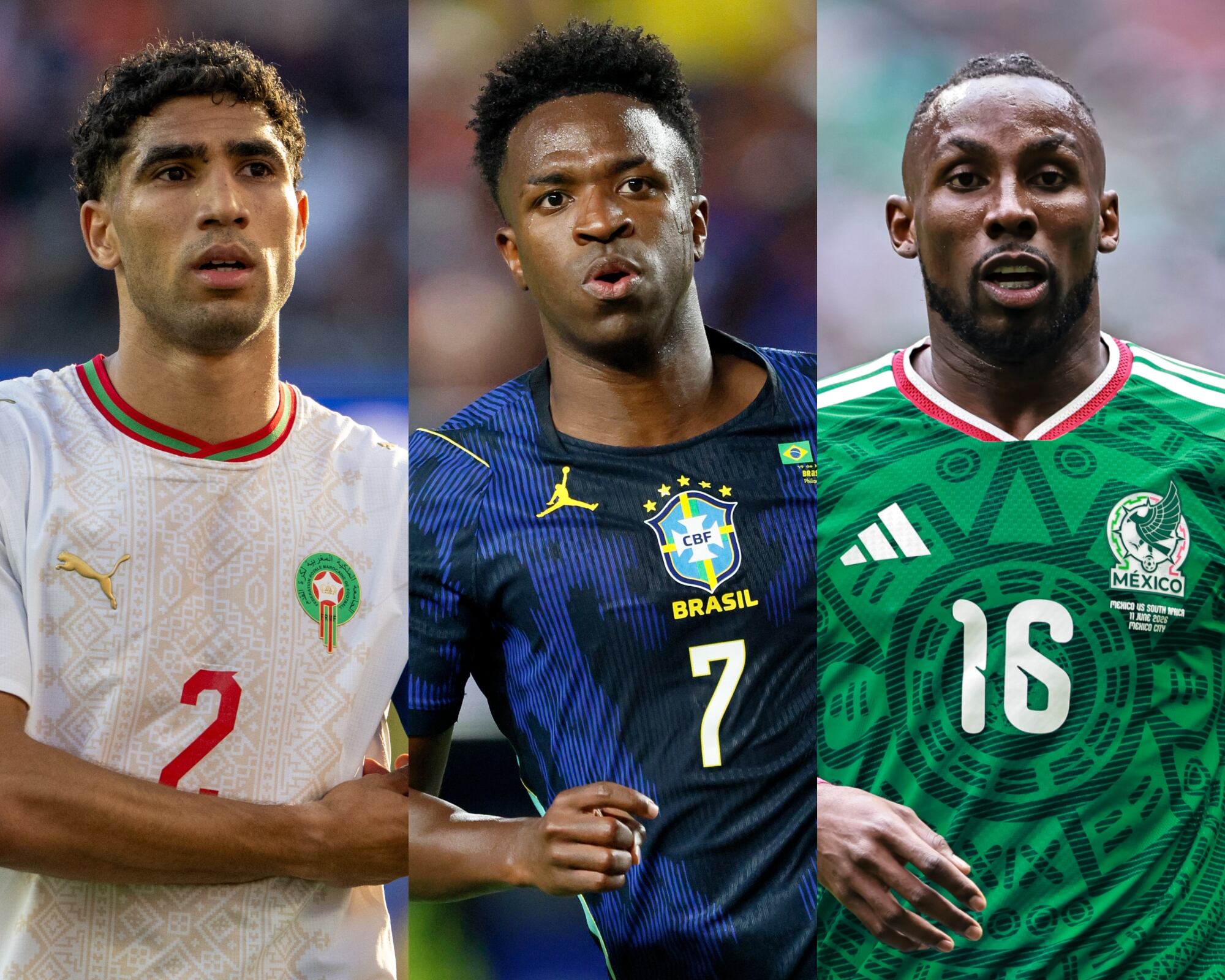 Hakimi, Vinicius Jr y Luis Quiñones. Fotos: Getty Images.