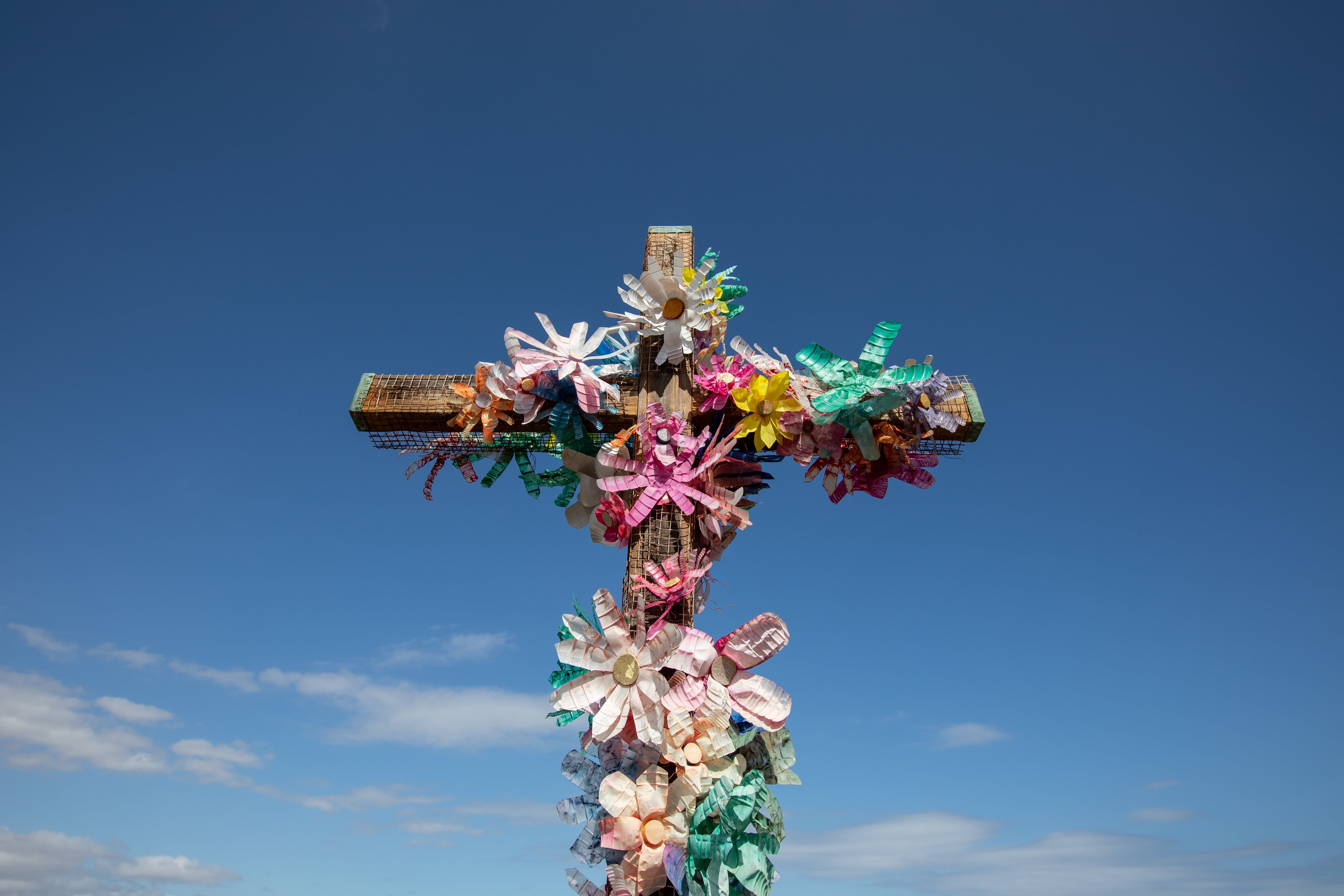 A colourful religious cross in the religious city of Candelaria in Spain.