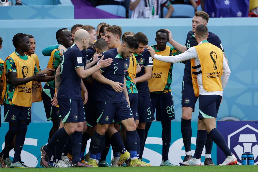 Celebración de Australia tras el triunfo ante Túnez (Photo by Eric Verhoeven/Soccrates/Getty Images)