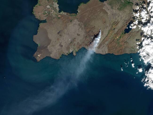 REYKJANES PENINSULA, ICELAND - 11 JULY 2023: Satellite view of erupting Fagradalsfjall volcano in Iceland. (Photo by Gallo Images/Orbital Horizon/Copernicus Sentinel Data 2023 via Getty Images)