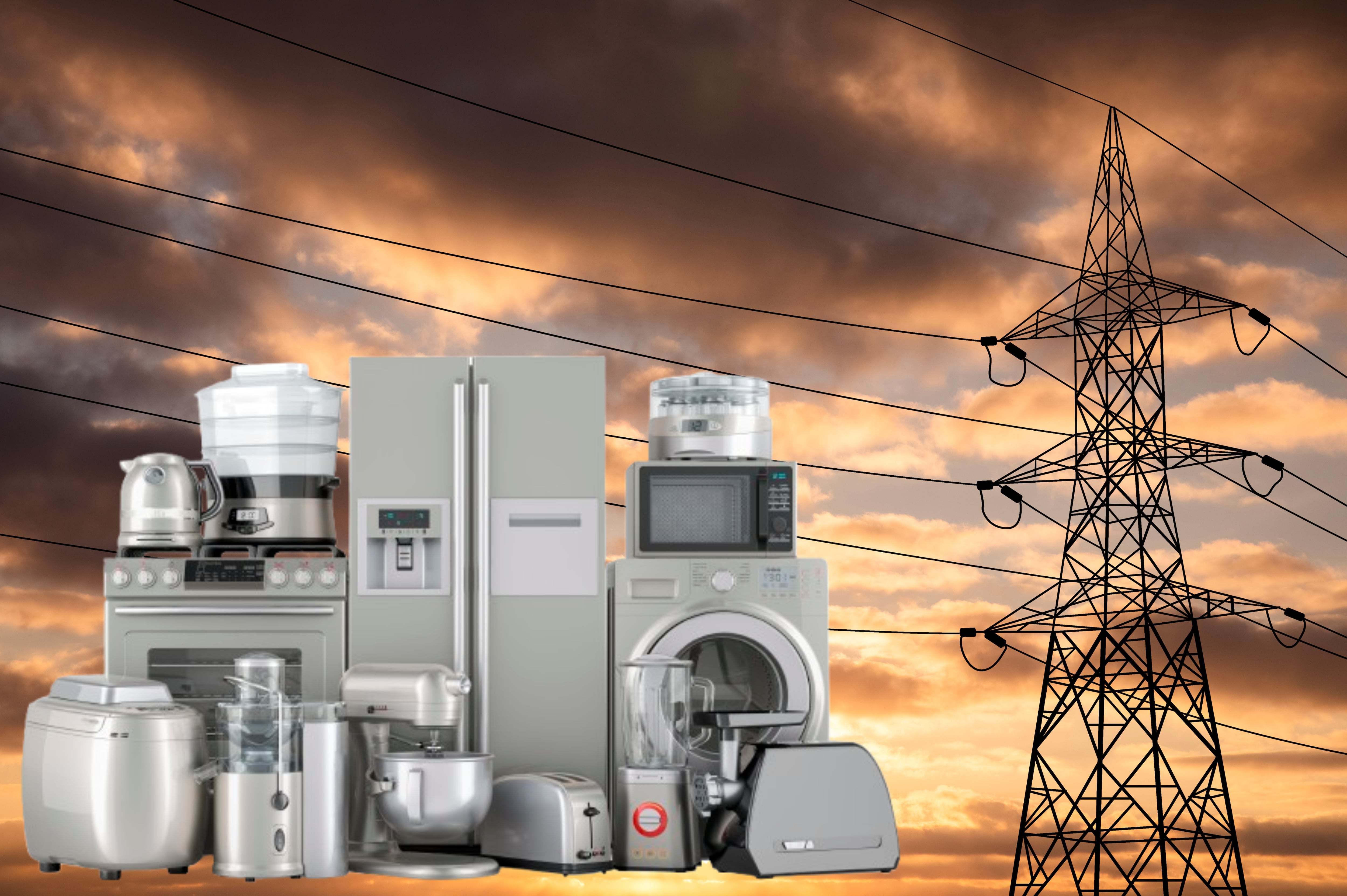 Imagen de referencia. Electrodomésticos y torre eléctrica: Getty Images.