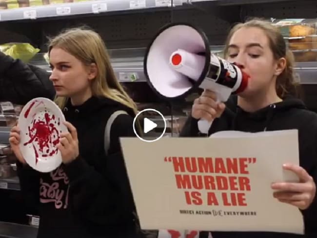 Activistas veganos impiden la venta de pavo en supermercado