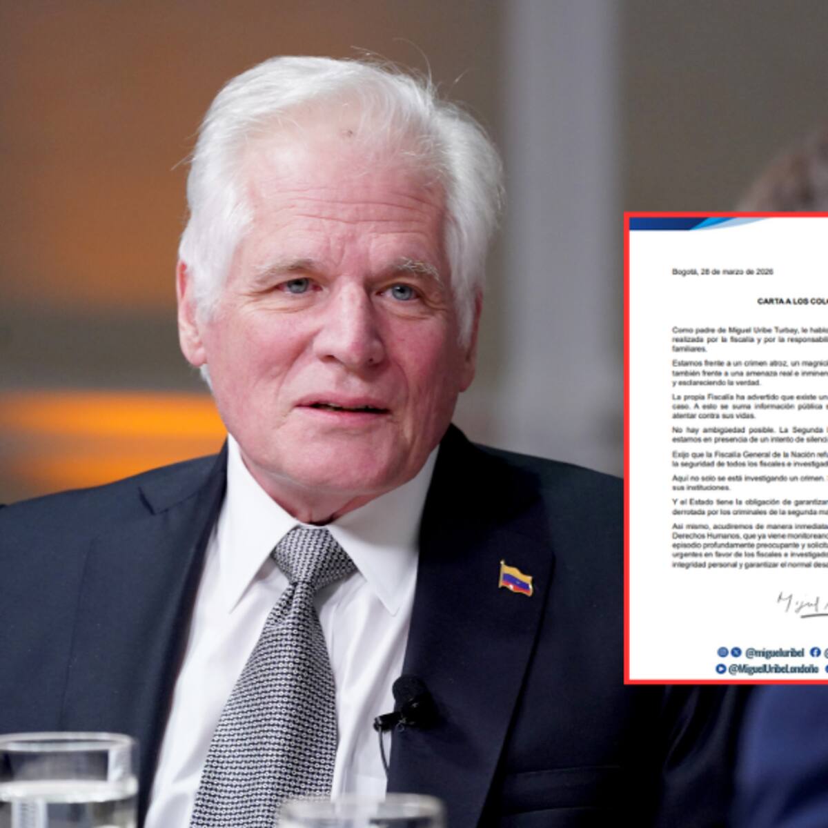 Miguel Uribe Londoño acudirá a CIDH tras alerta de la Fiscalía por la seguridad de fiscales del caso
