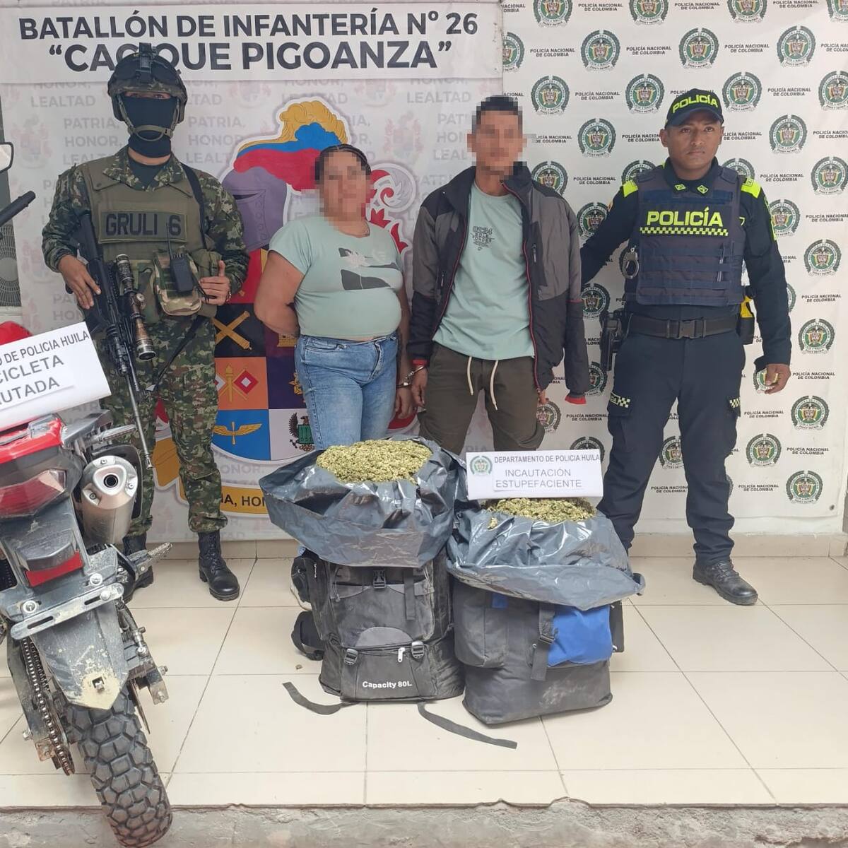 En el Huila, Capturan Pareja con 20 kilos de Marihuana