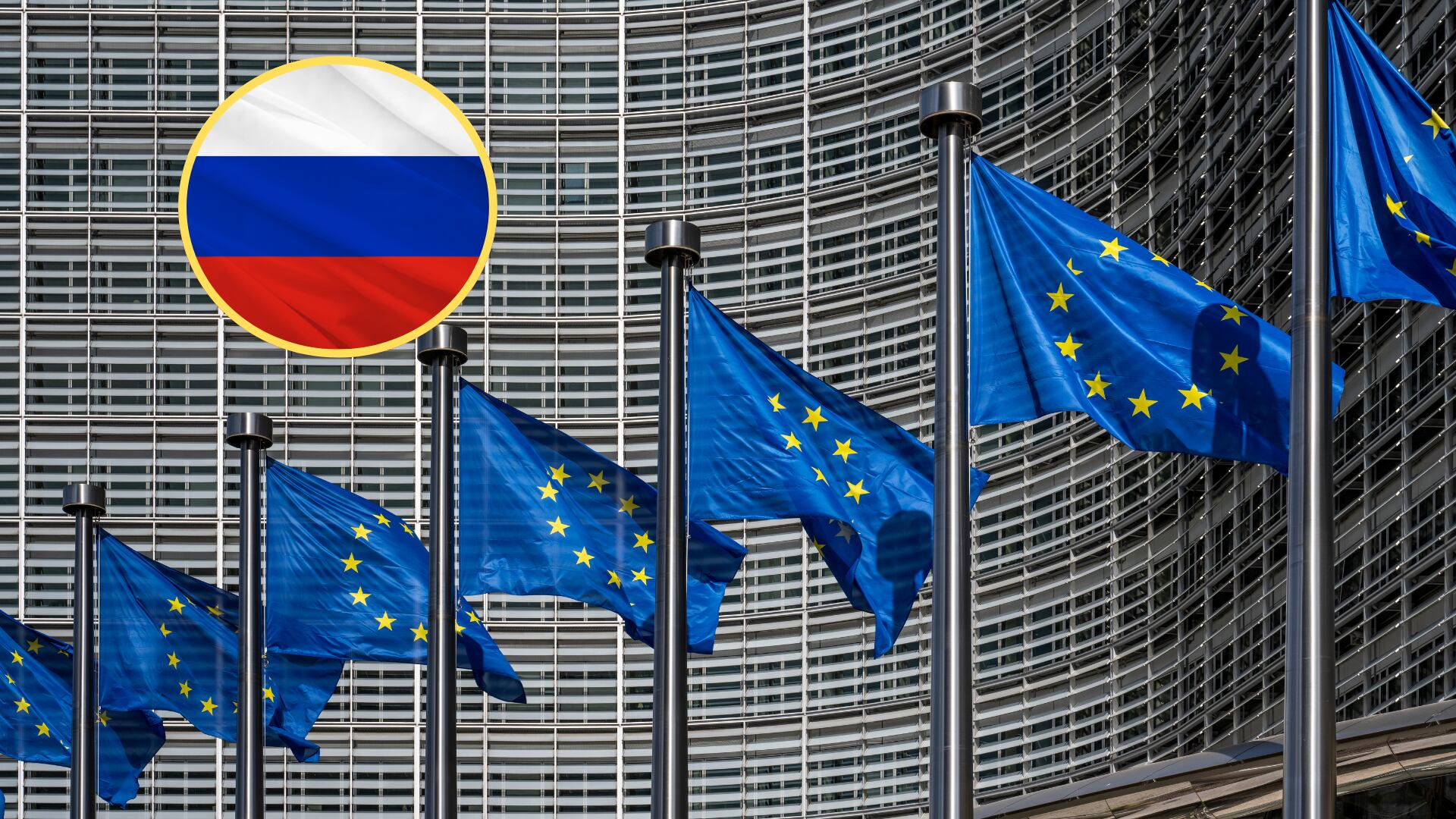 Bandera de la Unión Europea, bandera de Rusia. Foto: Getty Images