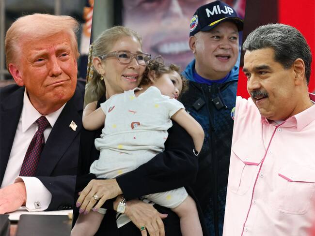 Maikelys, de dos años, fue separada de sus padres en medio del proceso de deportación iniciado en mayo de 2024. Su regreso a Venezuela habría sido una negociación entre el presidente Donald Trump (i) y Nicolás Maduro (d).
(foto: Caracol Radio / Getty / Cortesía )