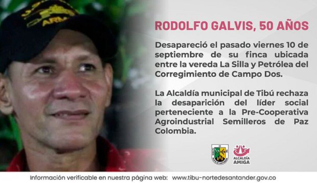 Sigue la búsqueda del líder y reclamante de tierras Rodolfo Galvis