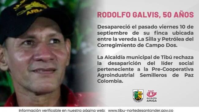 Sigue la búsqueda del líder y reclamante de tierras Rodolfo Galvis