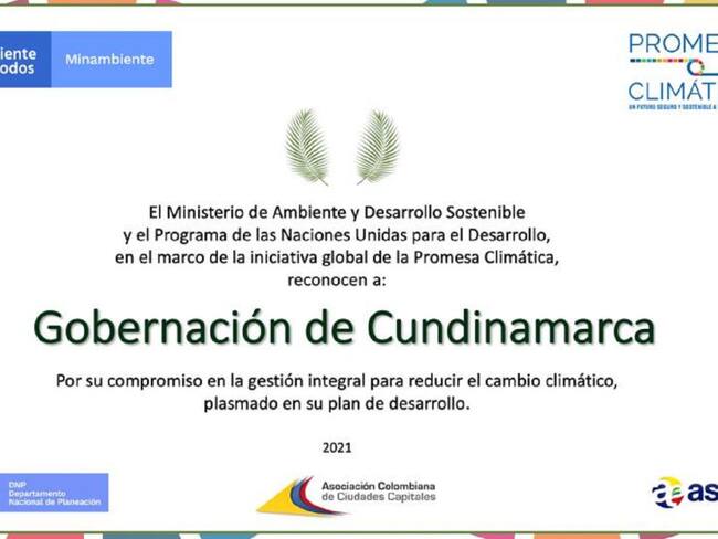 Este es el reconocimiento entregado al departamento de Cundinamarca.