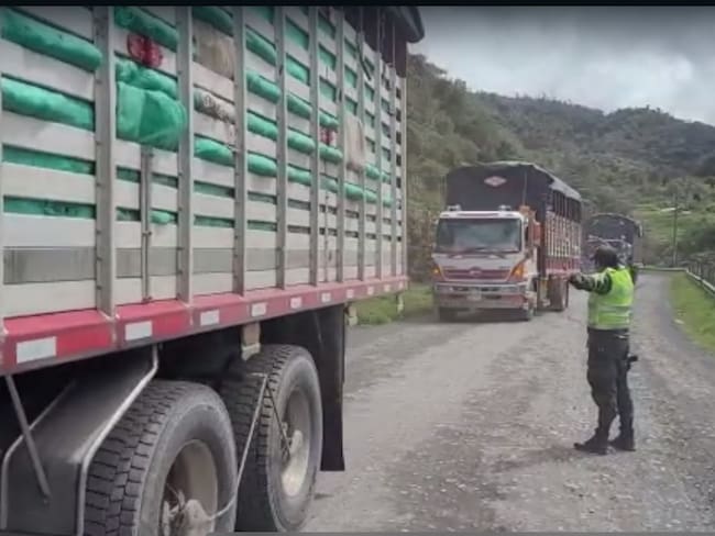 Los uniformados garantizan la movilidad en el eje vial establecido para el tránsito, luego de la emergencia vial reportada en el Cauca.