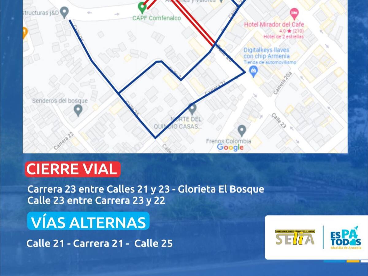 Cierre total en la glorieta del parque El Bosque de Armenia por intervención vial