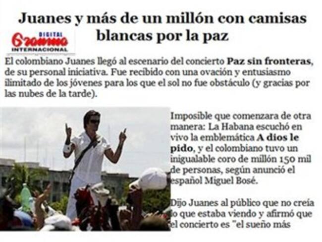 El Granma: 'Juanes y más de un millón con camisas blancas por la paz'