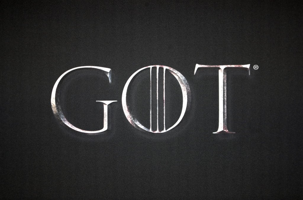 Close up of the Game of Thrones logo at the Game of Thrones Premiere, held at Waterfront Hall, Belfast. (Photo by Liam McBurney/PA Images via Getty Images)