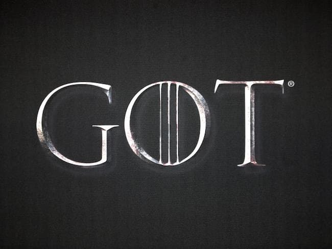 Close up of the Game of Thrones logo at the Game of Thrones Premiere, held at Waterfront Hall, Belfast. (Photo by Liam McBurney/PA Images via Getty Images)