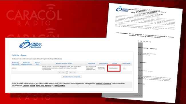 Registro en Cámara de Comercio de la compañía Grupo Tovar & Partners Internacional (Top Group S. A. S.)