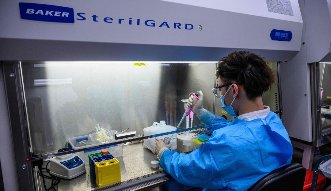 Técnico chino revisa pruebas PCR del coronavirus.