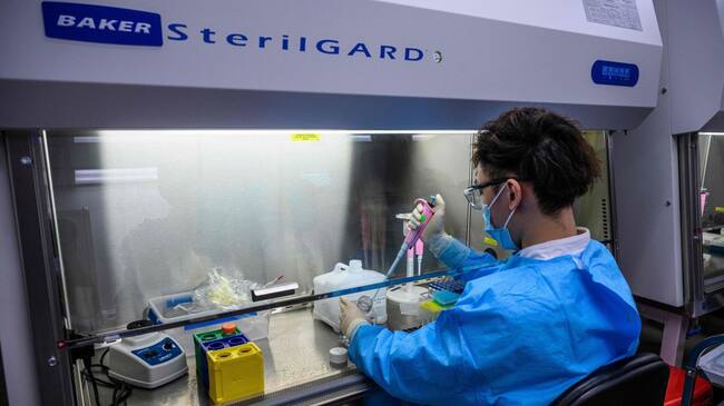 Técnico chino revisa pruebas PCR del coronavirus.