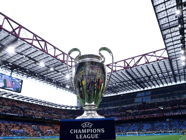 MILAN, ITALY - MAY 16: The Champions League trophy is put on display prior to the match prior to the UEFA Champions League semi-final second leg match between FC Internazionale and AC Milan at Stadio Giuseppe Meazza on May 16, 2023 in Milan, Italy. (Photo by Sportinfoto/DeFodi Images via Getty Images)