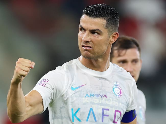 Nassr&#039;s Portuguese forward #07 Cristiano Ronaldo reacts during the Saudi Pro League football match between Al-Ittihad and Al-Nassr at King Abdullah Sports City Stadium in Jeddah on December 26, 2023. (Photo by AFP) (Photo by -/AFP via Getty Images)