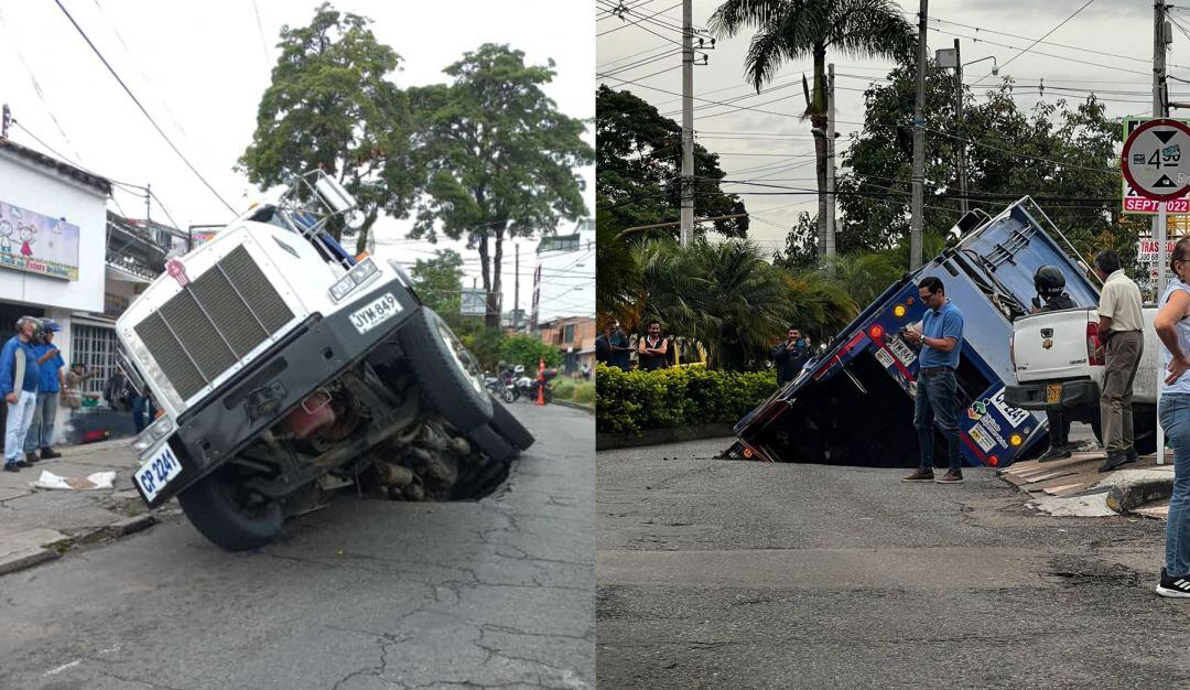 Una calle de Ibagué se hundió al paso del carro de la basura 