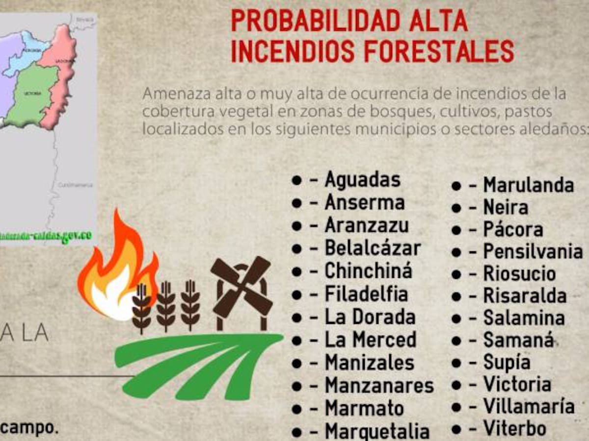 24 municipios de Caldas con alta probabilidad de incendios forestales