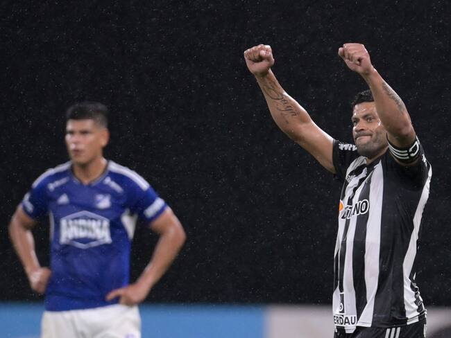 Atletico Mineiro's forward Hulk celebrates after scoring against Millonarios during their Copa Libertadores third round second leg football match between Brazil's Atletico Minerio and Colombia's Millonarios, at the Mineirao stadium in Belo Horizonte, Brazil, on March 15, 2023. (Photo by Douglas MAGNO / AFP) (Photo by DOUGLAS MAGNO/AFP via Getty Images)