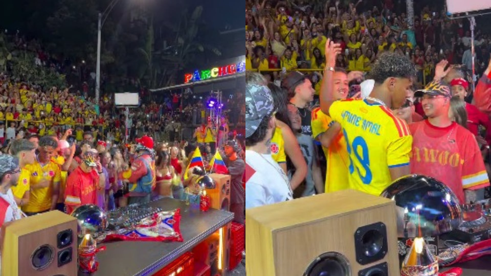 Lamine Yamal cantó con Ryan Castro en la Comuna 13 y se vistió con la camiseta de la selección Colombia. Foto: Instagram/@Lamineyamal/Canva