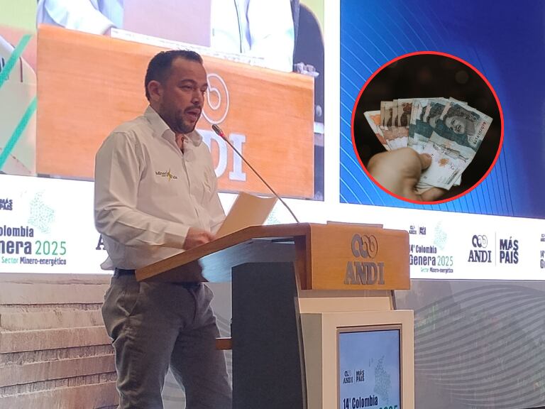 Ministro de Minas y Energía, Edwin Palma, y al lado una persona con dinero colombiano (Fotos vía Caracol Radio y Getty Images)