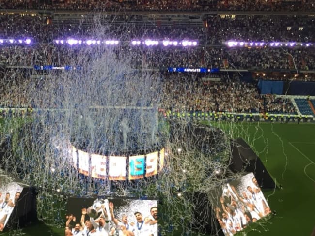 Hinchas del Real Madrid celebraron el título de la Champions en el Bernabéu