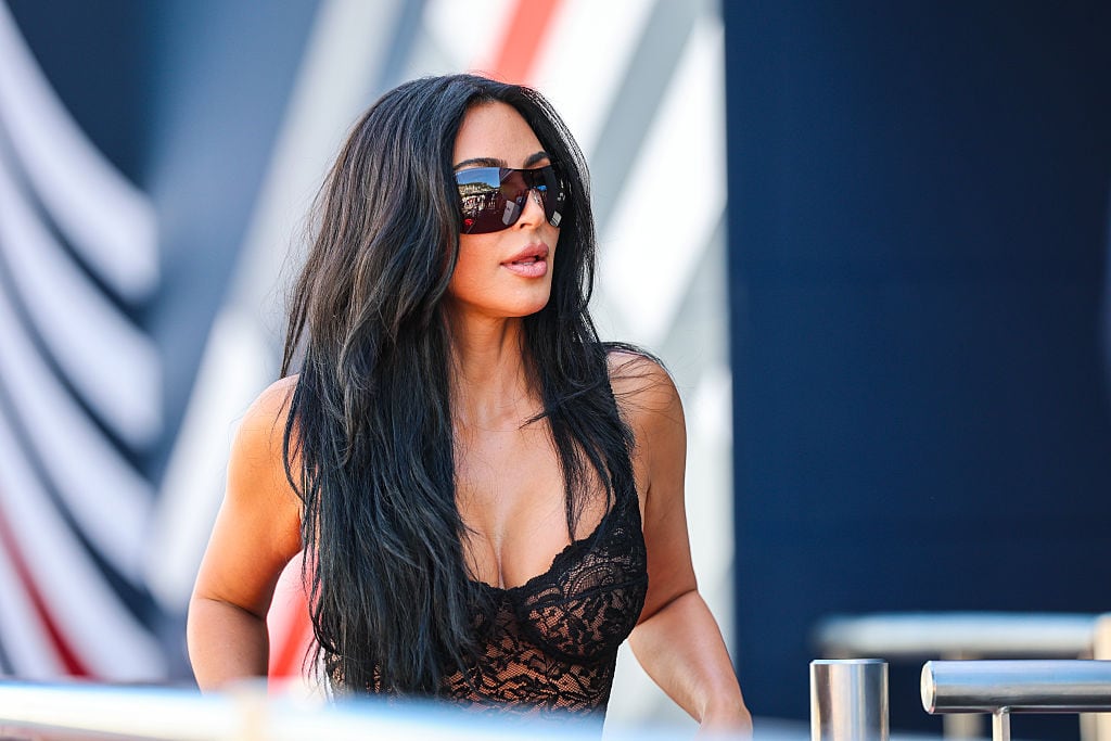 MONTE-CARLO, MONACO - JUNE 6: Kim Kardashian arrives in the paddock by boat during Final Practice ahead of the F1 Grand Prix of Monaco at Circuit de Monaco on June 6, 2026 in Monte-Carlo, Monaco. (Photo by Kym Illman/Getty Images)