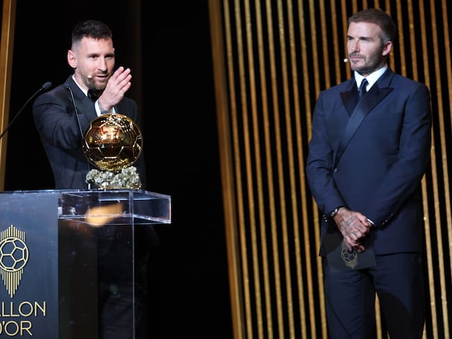 PARIS, FRANCE - OCTOBER 30: Lionel Messi and David Beckham attend the 67th Ballon D&#039;Or Ceremony at Theatre Du Chatelet on October 30, 2023 in Paris, France. (Photo by Pascal Le Segretain/Getty Images)