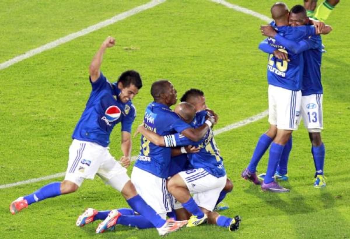 Juan Esteban Ortiz celebró su gol ante Palmeiras en El Campín.