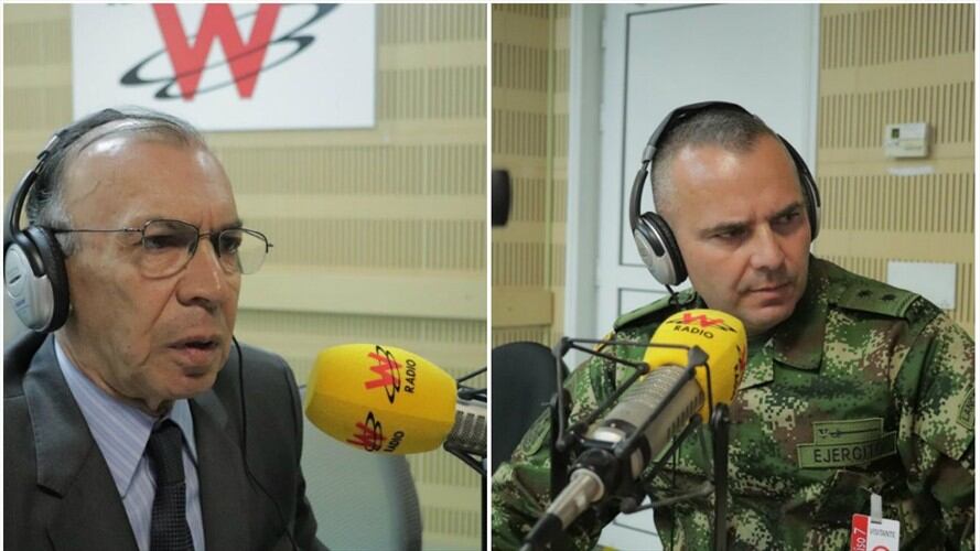 Gral. Javier Ayala, jefe jurídico del Ejército y el Gral. (R) Héctor Fabio Velasco, excomandante de la FAC. Foto: W Radio
