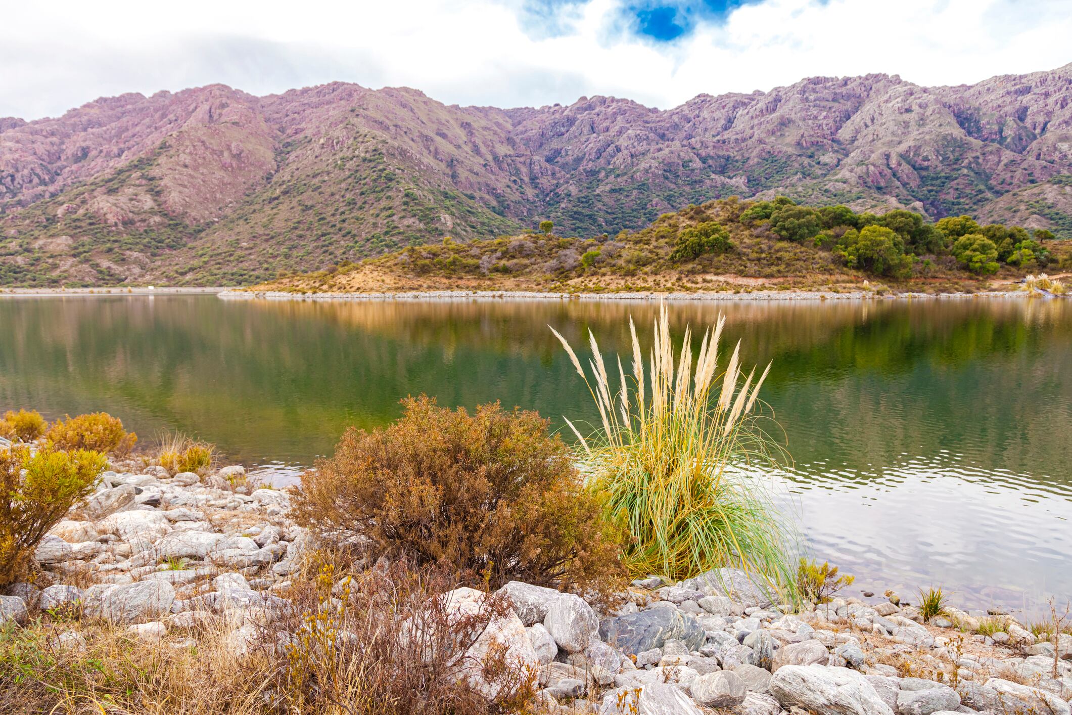 Artificial reservoir in San Luis province, Argentina.