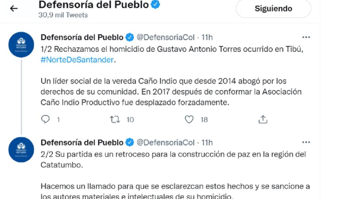 Defensoría del pueblo confirma muerte de líder social en Tibú Catatumbo