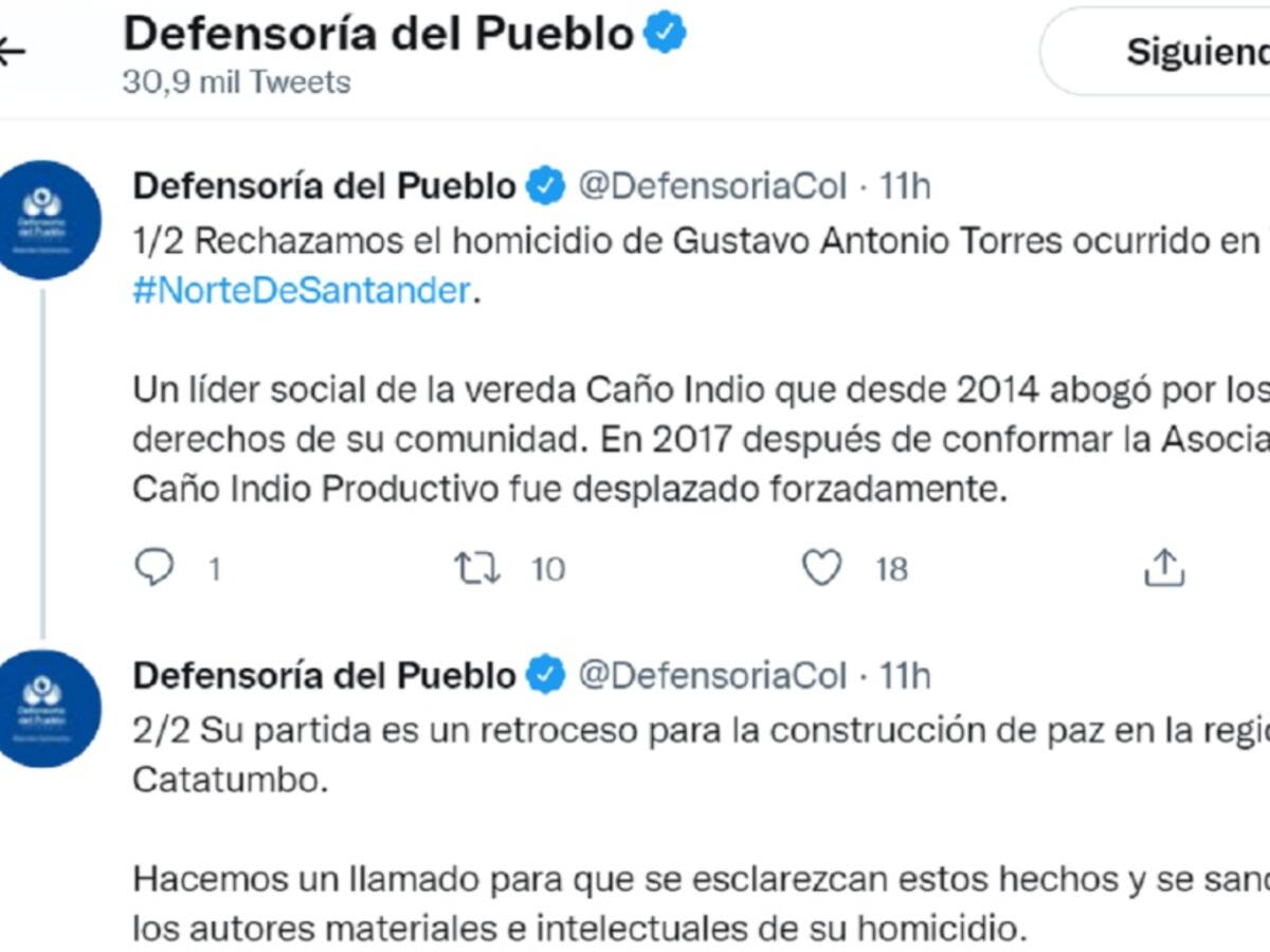 Defensoría del pueblo confirma muerte de líder social en Tibú Catatumbo
