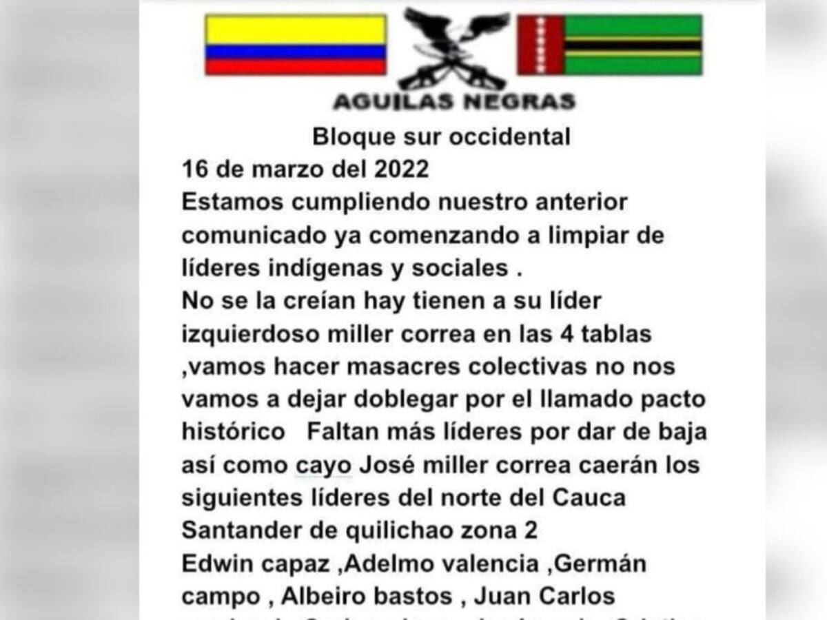 Nuevas amenazas contra líderes indígenas generan alerta en Cauca