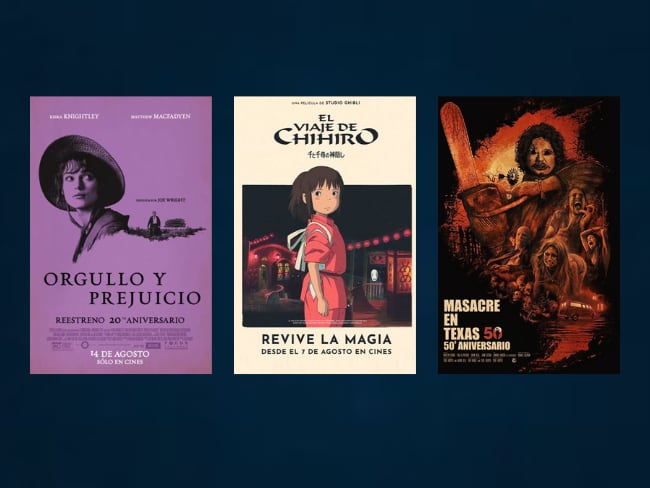‘The Texas Chainsaw Massacre’ (1974); ‘El viaje de Chihiro’ (2001); ‘Orgullo y Prejuicio’ (2005). (Fotos: posters oficiales de reestrenos, tomados de página de Cine Colombia).