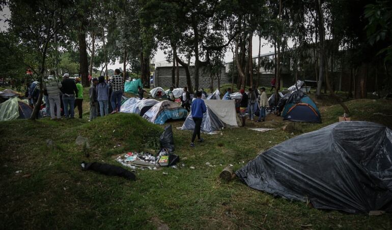 Cambuches de migrantes venezolanos en Bogotá 