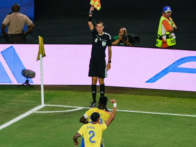 MIAMI, UNITED STATES - JUNE 27: Colombia's Davinson Sanchez celebrates after scoring to make it 1-0 but the goal is ruled offside during a 2026 FIFA World Cup Group K match between Colombia and Portugal at the Miami Stadium, on June 27, 2026, in Miami, United States. (Photo by Craig Williamson/SNS Group via Getty Images)
