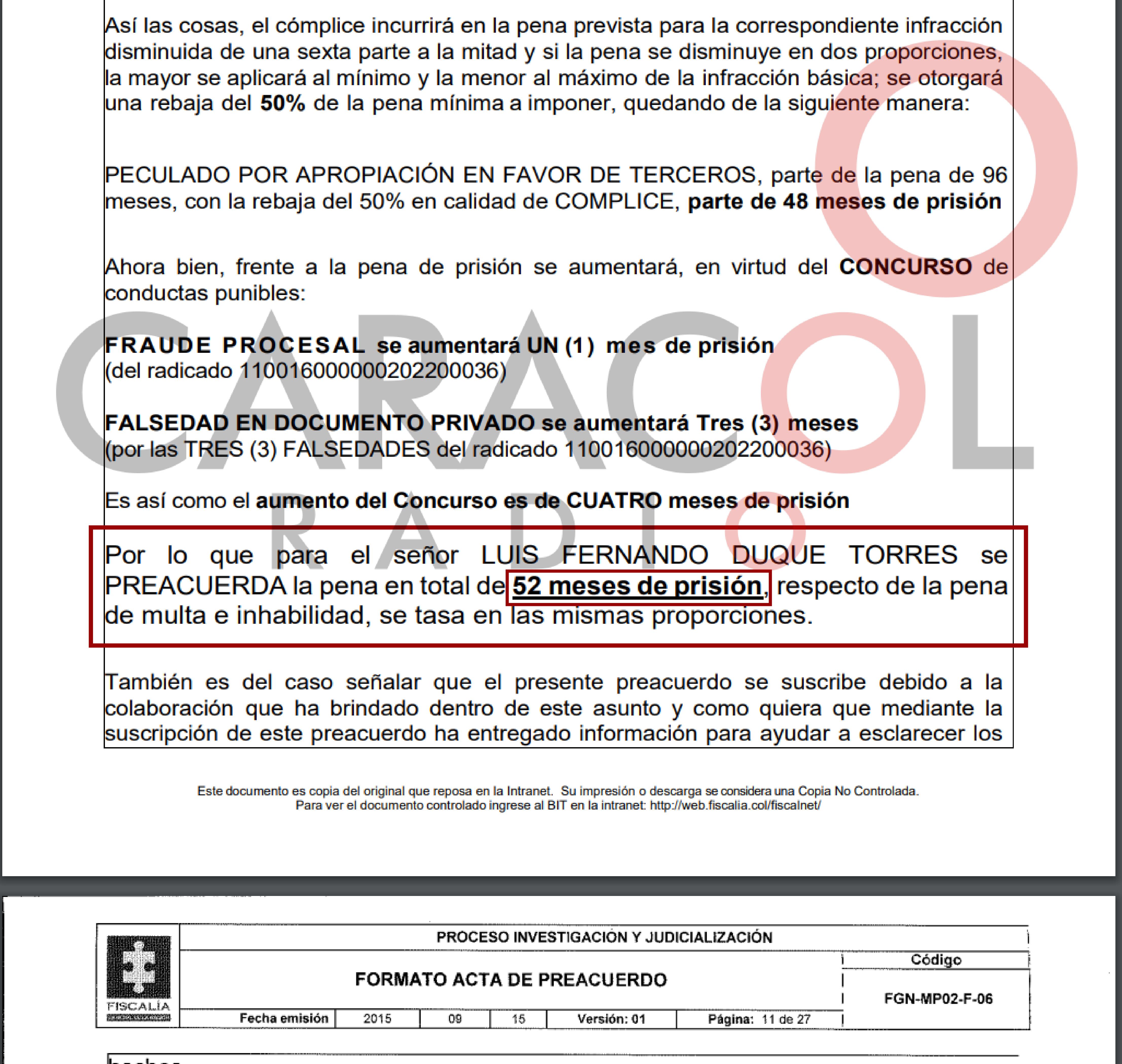 Preacuerdo entre Luis Fernando Duque y la Fiscalía por el caso Centros Poblados