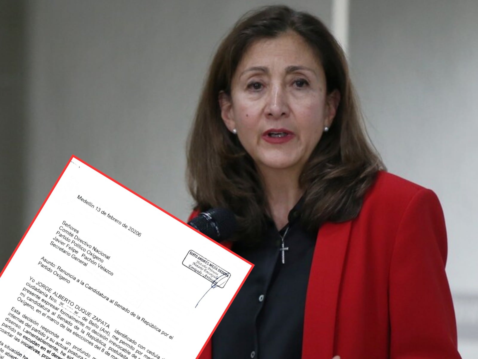 Ingrid Betancourt y carta de renuncia de Jorge Alberto Duque