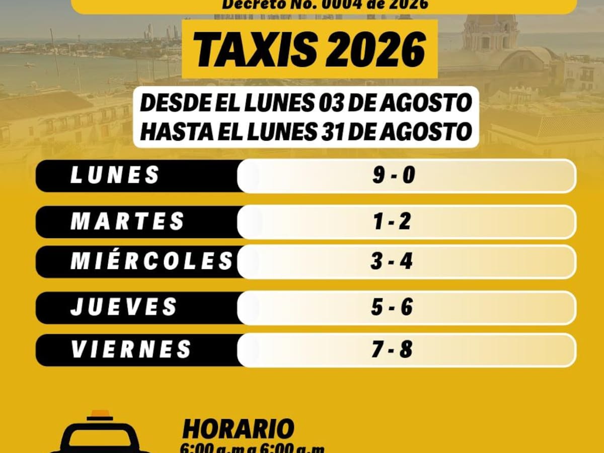 Nueva rotación de pico y placa para taxis durante el mes de agosto