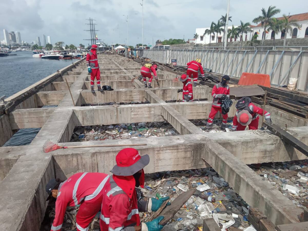 Ocho toneladas de residuos fueron extraídas debajo del muelle de La Bodeguita en Cartagena