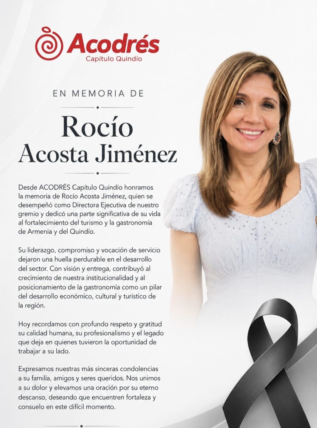 Mensaje de Acodres sobre la muerte de Rocío Acosta