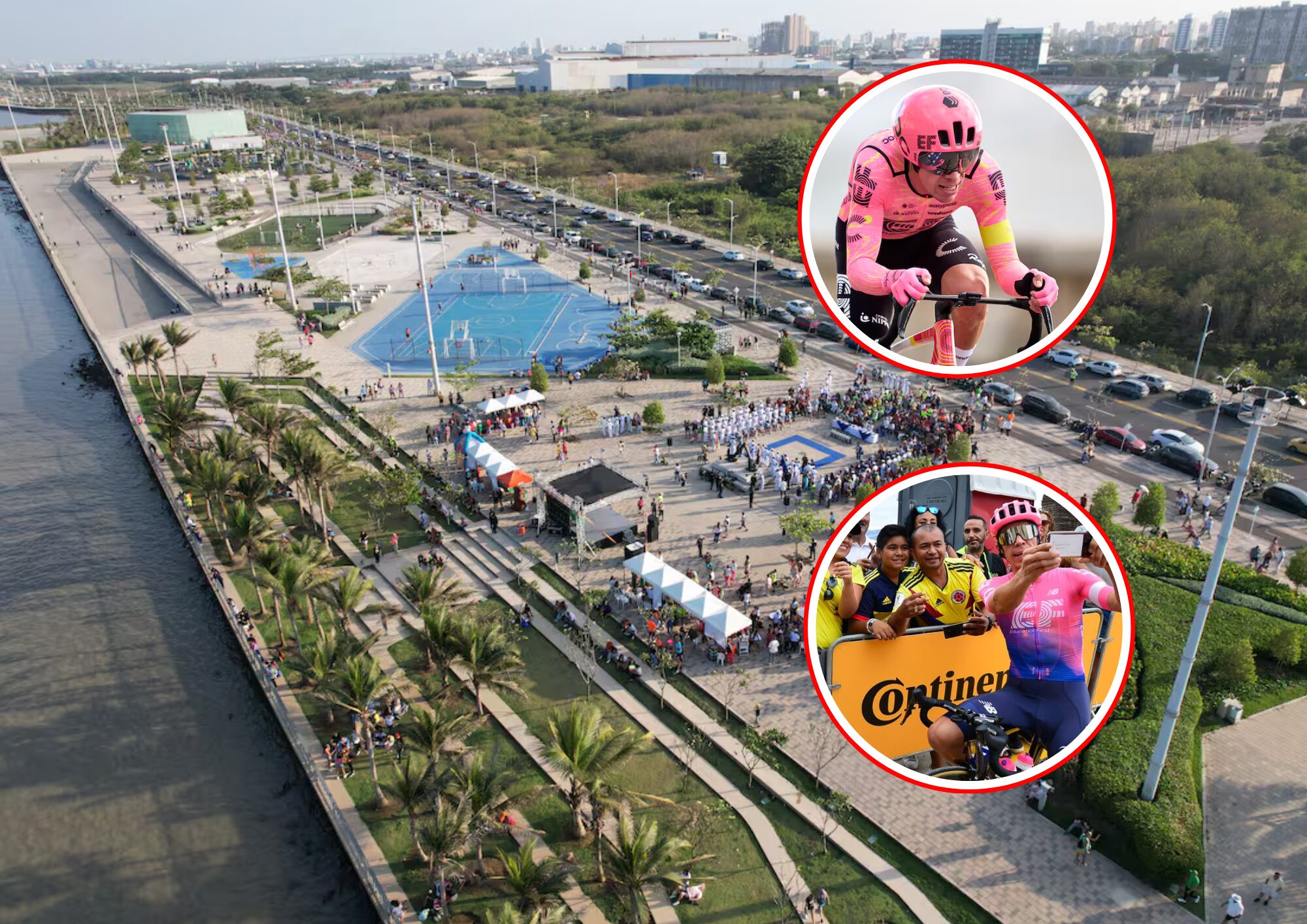 Malecón del río, acompañado de imagines de Rigoberto Urán en competencias.