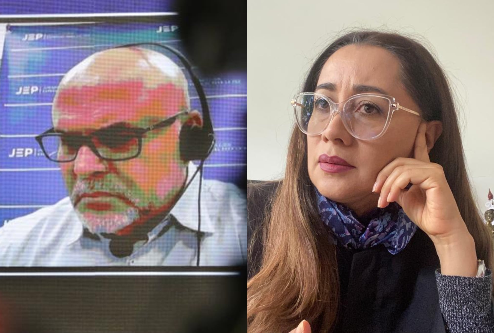 Salvatore Mancuso y la magistrdad de Justicia y Paz Alexandra Valencia. Foto: Cortesía JEP / Justicia y Paz