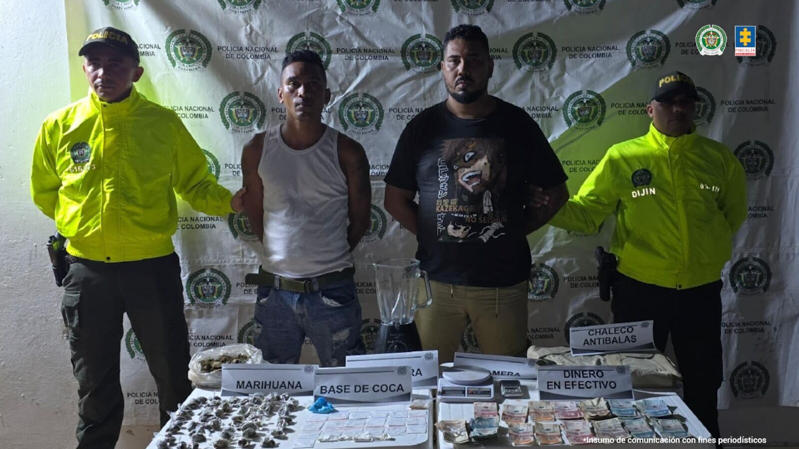 Asegurados tres hombres involucrados en el tráfico local de estupefacientes en Bolívar