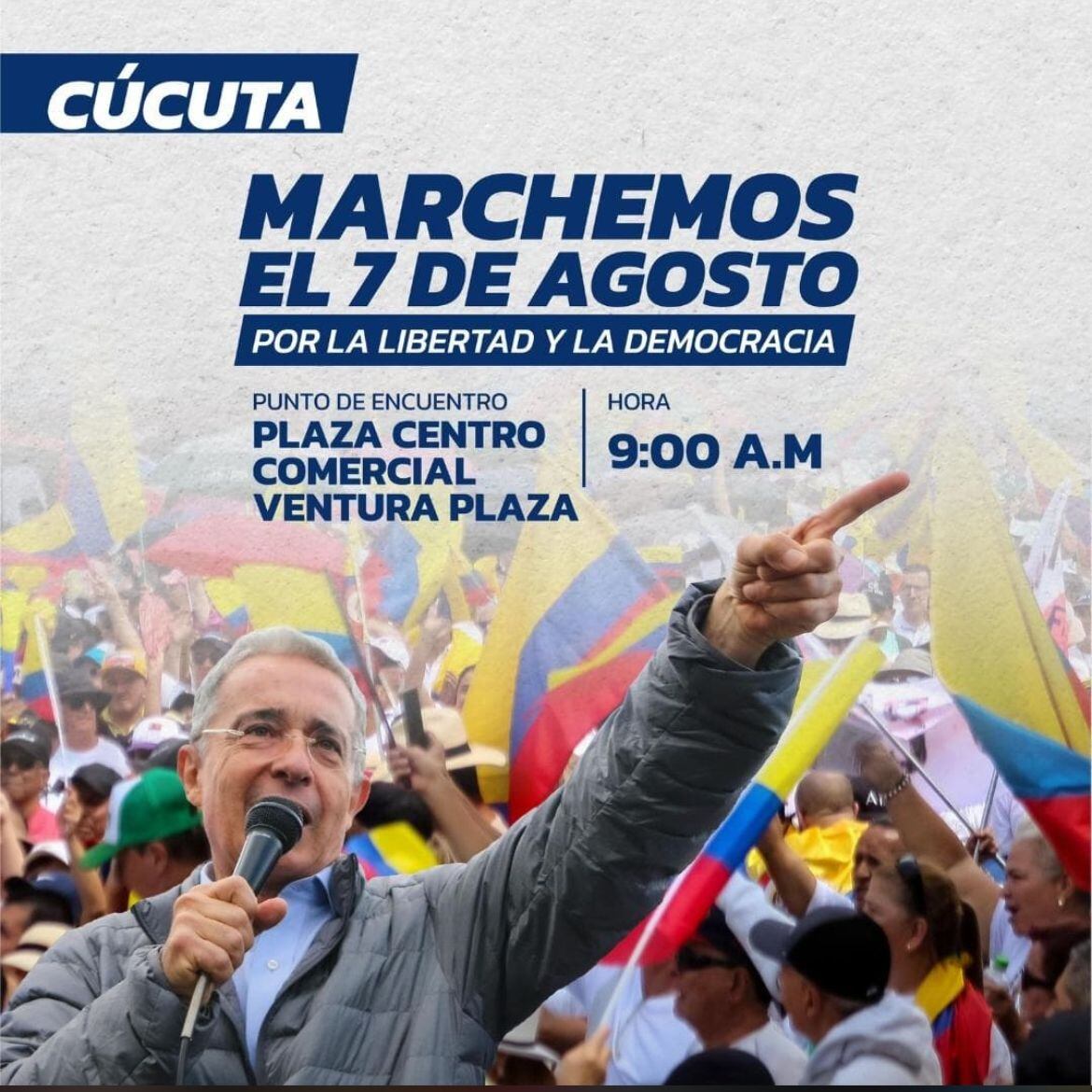 Se espera que 4.000 cucuteños marchen este 7 de agosto en apoyo a Álvaro Uribe Vélez.