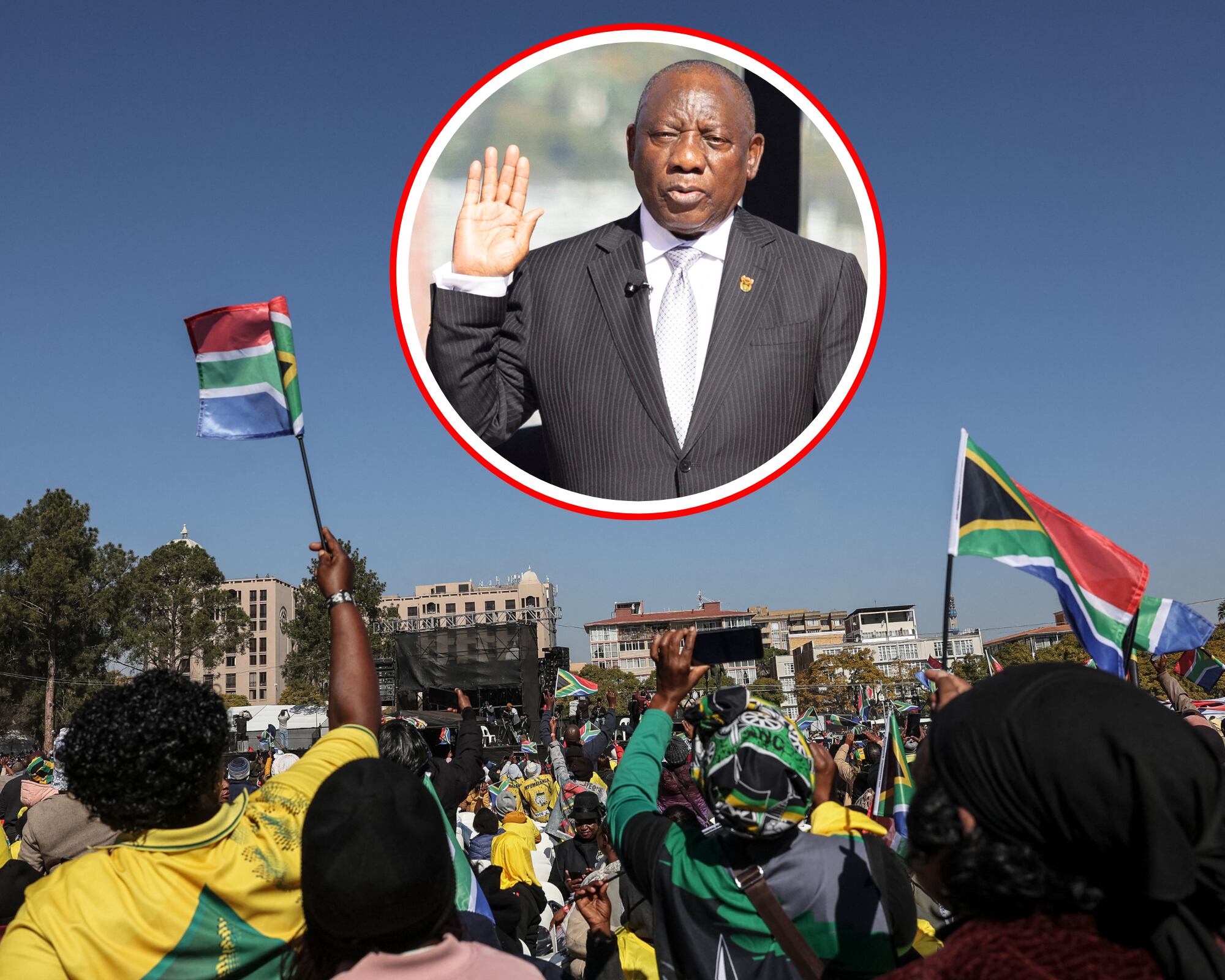 El presidente sudafricano, Cyril Ramaphosa, reelegido para un segundo mandato, juró el cargo durante una ceremonia de investidura en la sede del gobierno, el Union Buildings, en Pretoria.
(Foto: Caracol Radio / Getty  )